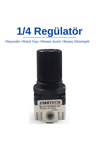 Firetech 1/4 Hava Basınç Regülatörü - Manometreli Kompresör Basınç Düşürücü (...