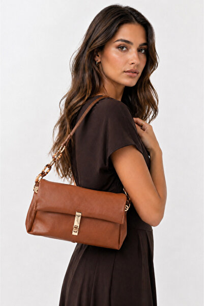Moda Lime Tan Women's Elegant Textured Surface Chain Strap Shoulder Bag Suita...
