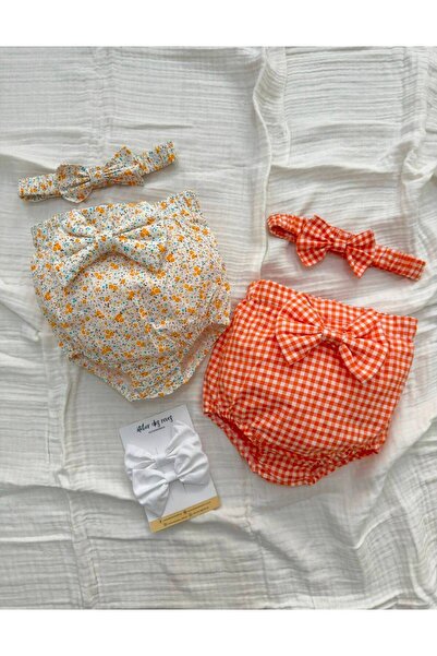 Atelier Des Reves Kız Bebek 2'li Bloomer Mini Şort ve Fiyonk Saç Bandı Seti