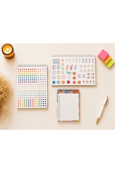 PickyTidy مقاس A5، 1 مخطط أسبوعي مع ملصقات، 1 مخطط يومي مع ملصقات، 1 قائمة مرجعية، مجموعة من 3 قطع