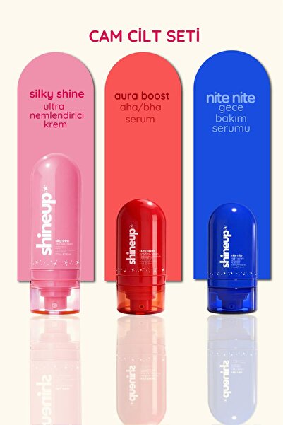 shineup Cam Cilt Seti Nemlendirici Yüz Kremi AHA BHA Serum Gece Bakım Serumu