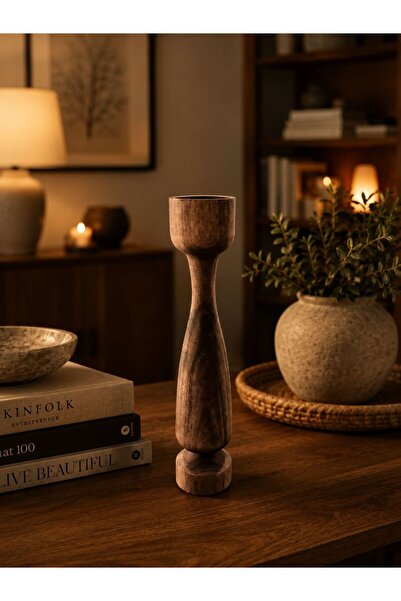 SAMMWOOD Doğal Ahşap Şamdan Mumluk Kayın Ağacından 25cm (TEKLİ)