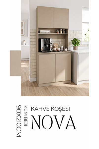 Sarenzo Nova 90x210 cm Çok Amaçlı Dolap Kahve Köşesi Mutfak Düzenleyici Kum Beji