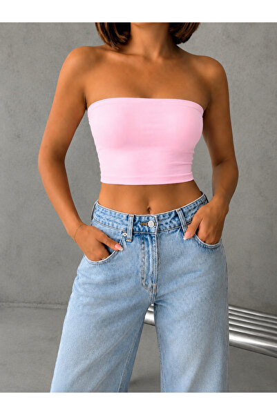 The Base Women's Pink Scuba Strapless Crop Top