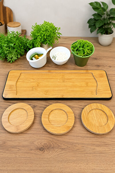 Comprox Bamboo Presentation Tray and Set of 3 Coasters |   Natural Wooden Tea...