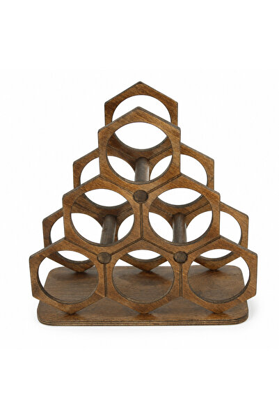 terra ws Doğal Ahşap 6 lı Petek Şarap Standı Masif Rustik Raf 32 x 32 x 14 cm