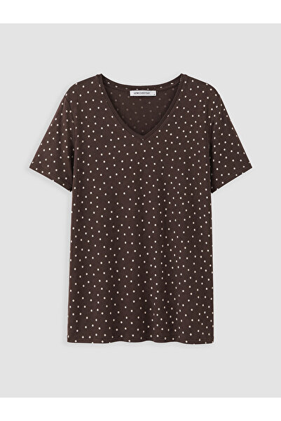LC Waikiki Nevavm V-Neck Polka Dot Women's T-Shirt with a Difference
