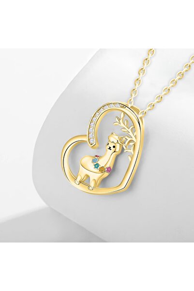 Larezo Colier Din Argint 925 Placat Cu Aur, Pandantiv Inima Cu Lama Alpaca, C...