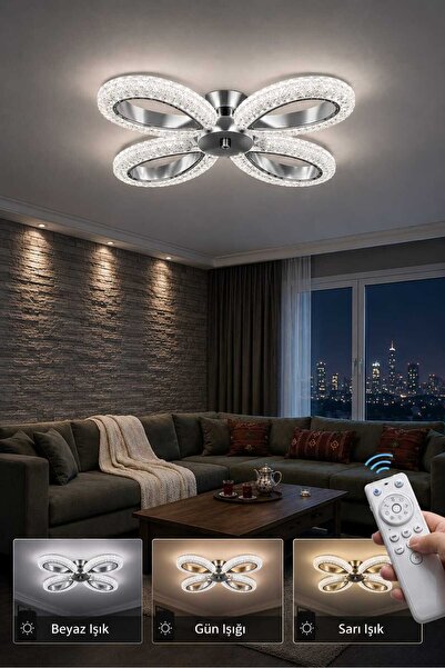 MAVERALİGHTİNG YAGMUR 4 LÜ AVİZE 3 RENK LED ISIKLI KUMANDALI SALON AVİZE MODE...