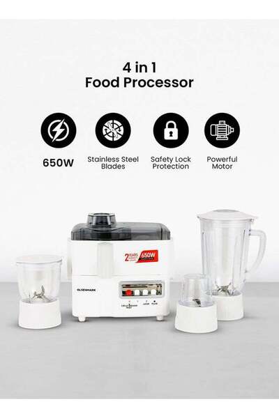Olsenmark 4-In-1 Juicer Blender / Food Processor with Stainless Steel Blades,...