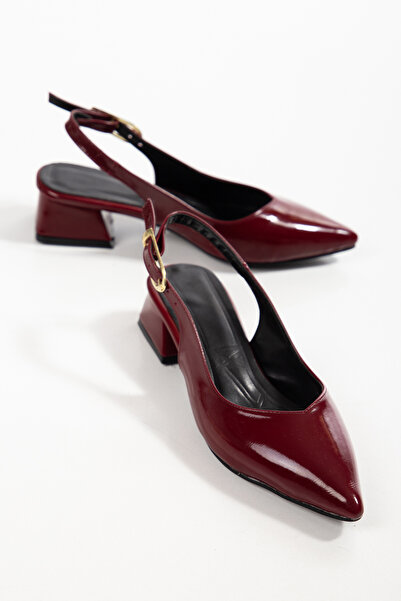 derim shoes Women's Burgundy Patent Leather Slingback Heeled Shoes – Pointed ...