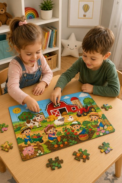 minİQ toys A Day at the Farm Wooden Puzzle (24 Pieces)