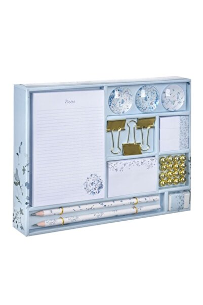 OEM Blue Desk Set with Floral Pattern