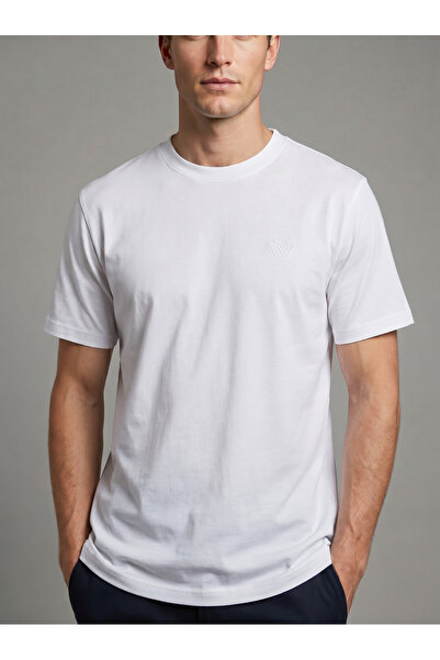 %100 Pamuk Erkek Classic Fit Bisiklet Yaka Özel Rahat Kesim T-Shirt