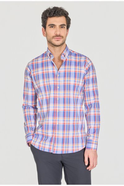 Bisse Blue Regular Fit Cotton Pocketless Pascha Collar Shirt