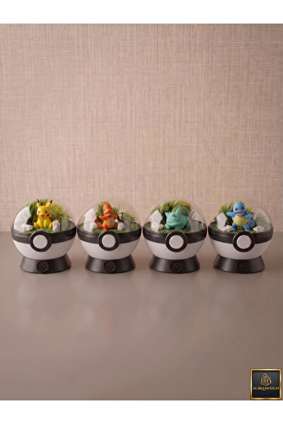 Burq Design Pokemon Pokeball 4 Adet Pikachu, Balbazar, Charmander, Squirtle H...