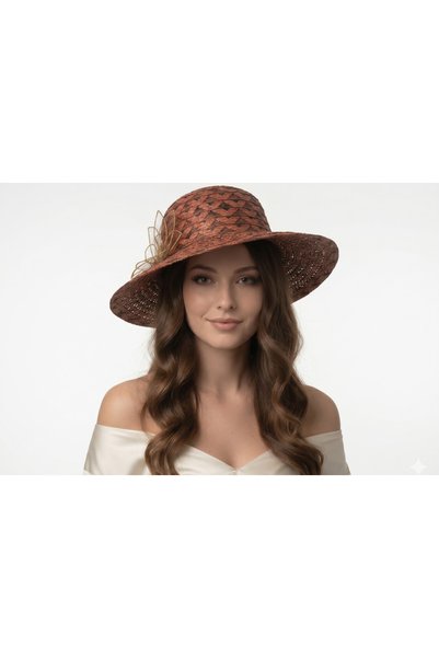 Mollycrush Straw Wide Brim Women's Summer Vacation Model |   Brown Chiffon Floral Fedora Hat