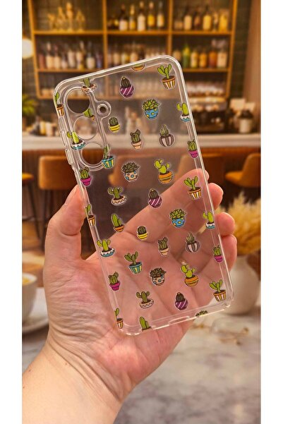 Vip Case Samsung S24 FE Uyumlu Kaktüs Desenli Şeffaf Darbe Emici Kamera Korum...