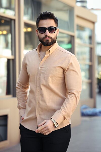 BAYIM Keten Dokulu Cepli Erkek Slim Fit Gömlek