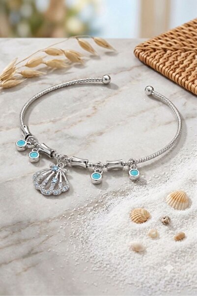 YSX JEWELRY Sea Shell Figured Turquoise Stone Silver Color Stylish Women's Br...