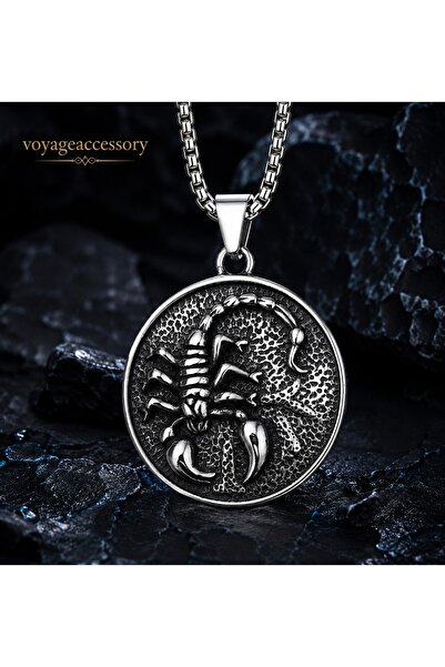 voyageaccessory Stainless Steel Round Medallion Style Scorpio Pendant