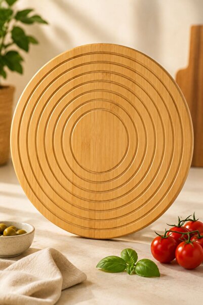 legna Premium Yuvarlak Bambu Sunum Tahtası 28 cm | Kahvaltı, Sushi, Çiğ Köfte...
