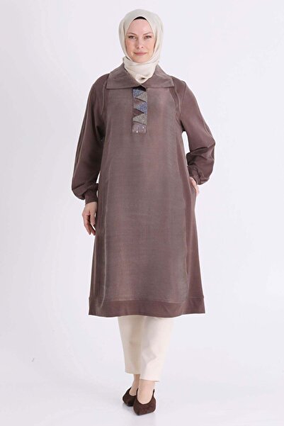 ottoman wear Behrem Büyük Beden Tesettür Tunik Kahve OTW20145