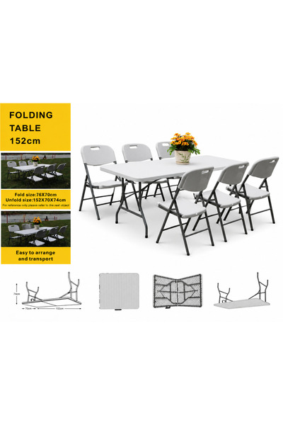 Generic Portable 152cm Heavy Duty Folding Table with Carry Handle, Bi-Fold Pl...