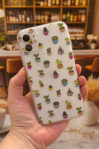 Vip Case Iphone 11 Uyumlu Kaktüs Desenli Şeffaf Darbe Emici Kamera Korumalı C...