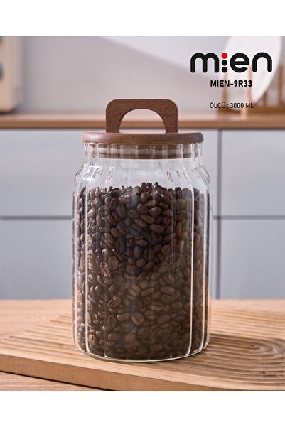 MİEN 3000ml Acacia Lid Striped Jar