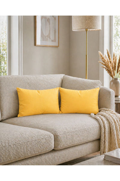 Econice Double-Sided Duck Linen, Yellow Waist Cushion Cover, 2 Pieces
