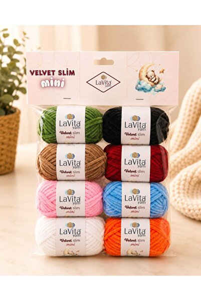 LaVita Yarn LaVita Velvet Slim Mini Kadife El Örgü İpi %100 Polyester 8 ADET ...