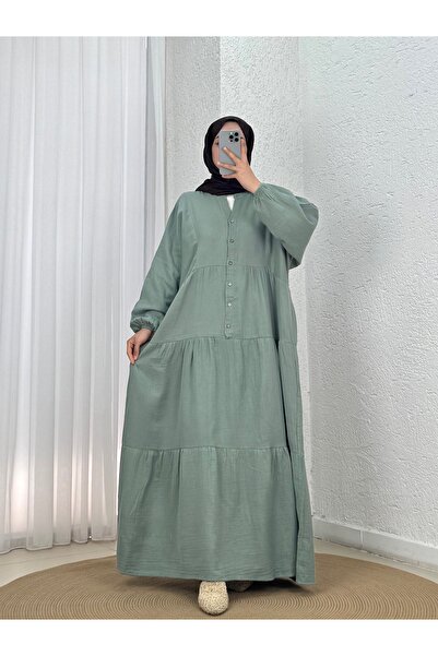 Holehola فستان نوربيري موسلين كاجوال بـ 6 أزرار-NA2416 نعناعي
