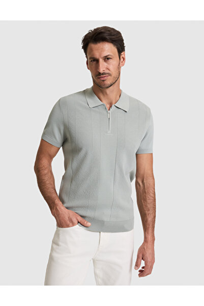 Pierre Cardin Koyu Mint Slim Fit Polo Yaka Fermuarlı Triko Tişört 50320793-VR152