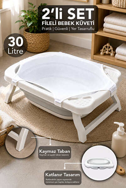 Meleni Baby Katlanır Bebek Küveti - Akordiyon Kaymaz Taban Çocuk Banyo Küveti...