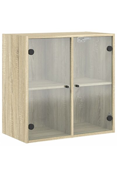 vidaxl Dulap de perete cu uși din sticlă, stejar sonoma, 68x37x68,5 cm