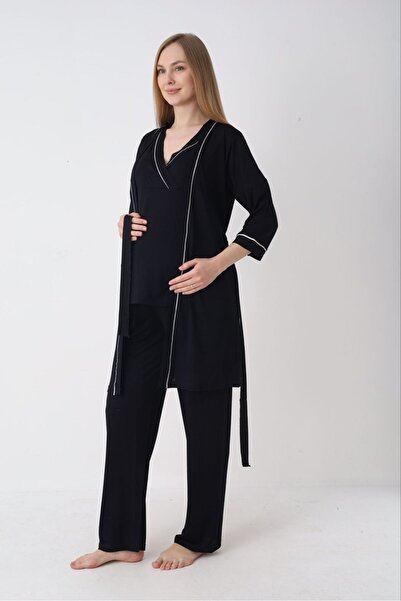 AYLAMLİNGERİE Aylam Lingerie Sabahlıklı Şerit Detaylı Hamile ve Lohusa Pijama...