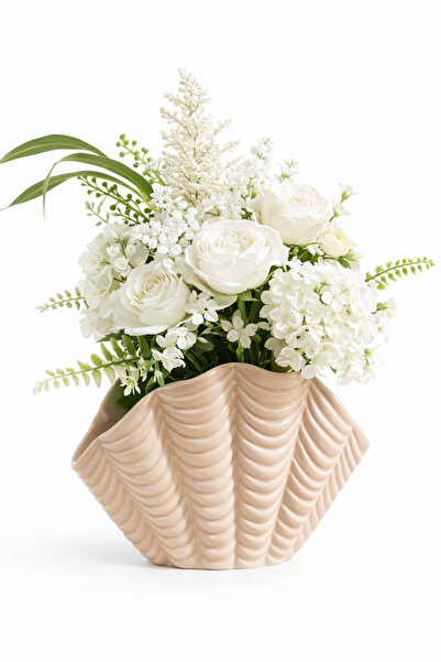 Lui Tasarım Vază din ceramică în stil boem, culoare crem, perlată, 13*20*10 cm