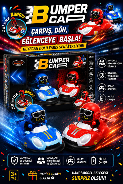 Kidora Toys Bumper Car Çarpışan Arabalar 2 Oyunculu Eğlenceli Yarış Seti Pill...