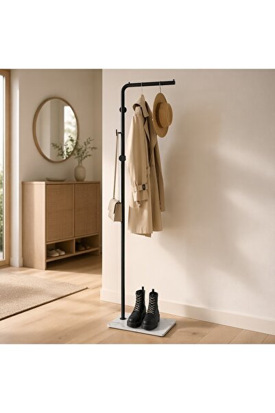 Zztcmp Modern Black Metal Garment Rack with Marble Base, Freestanding Coat Ra...