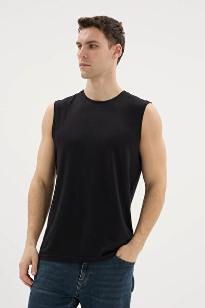 KLY Tricou fără mâneci pentru bărbați, cu gâtul în formă de O, din bumbac modal