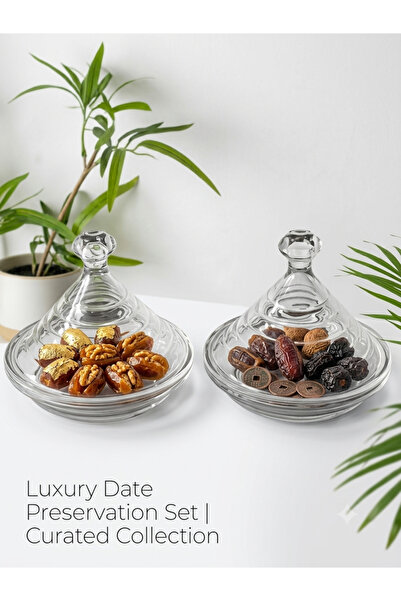 Mony moon Glass Date Storage and Serving Container Set of 2 Luxury Glass Date...