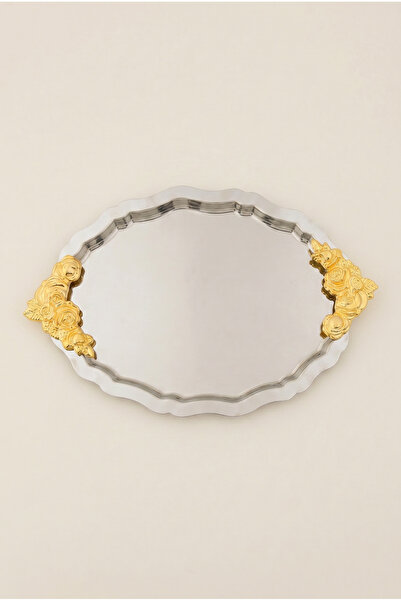 AKSESUAR EVRENİ Polen Silver Single Stainless Steel Oval Gold Handle Coffee P...