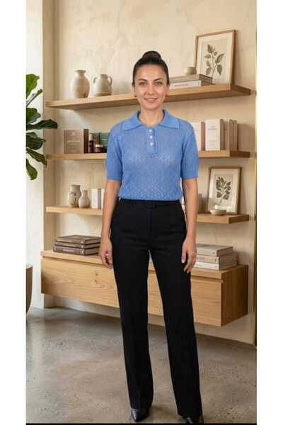 EGEMS Women's Short-Sleeved Summer Perforated Stylish Acrylic Shirt with Coll...