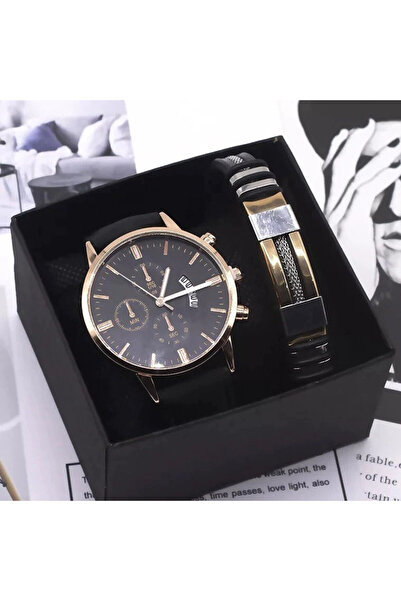 GES ACCESSORY Set cadou cu ceas barbatesc Gescar si bratara eleganta