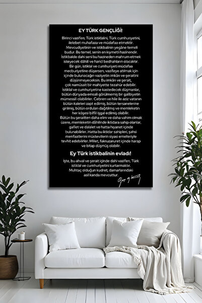 Parıltı Yayınları Atatürk'ün Gençliğe Hitabesi Cam Tablo Lüks Siyah Beyaz Ofi...
