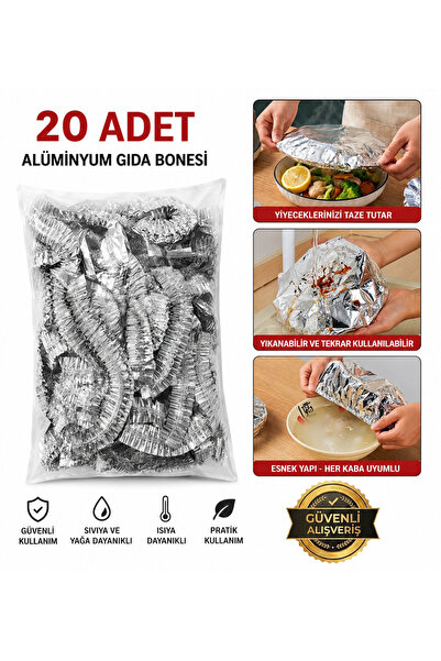BLUE SİDE 20 Adet Alüminyum Gıda Bonesi Mutfak Tabak Bonesi Portatif Kullanıl...