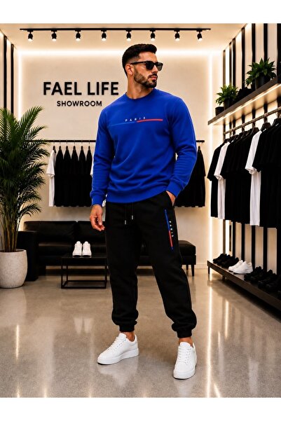 FAEL LİFE Unisex Wide Cut Zero Neck and Sweatpants Colorful Paris Printed Set