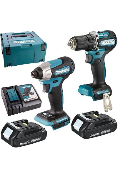 Makita Set de 2 unelte fără fir de 18V DDF487 DTD157, 2 baterii de 2Ah, încăr...