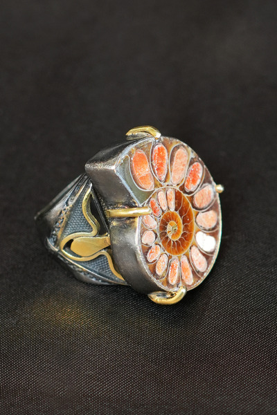 Luna Jewellery Design-Atelier Ammonit Fosil Taşlı Otantik Gümüş Yüzük